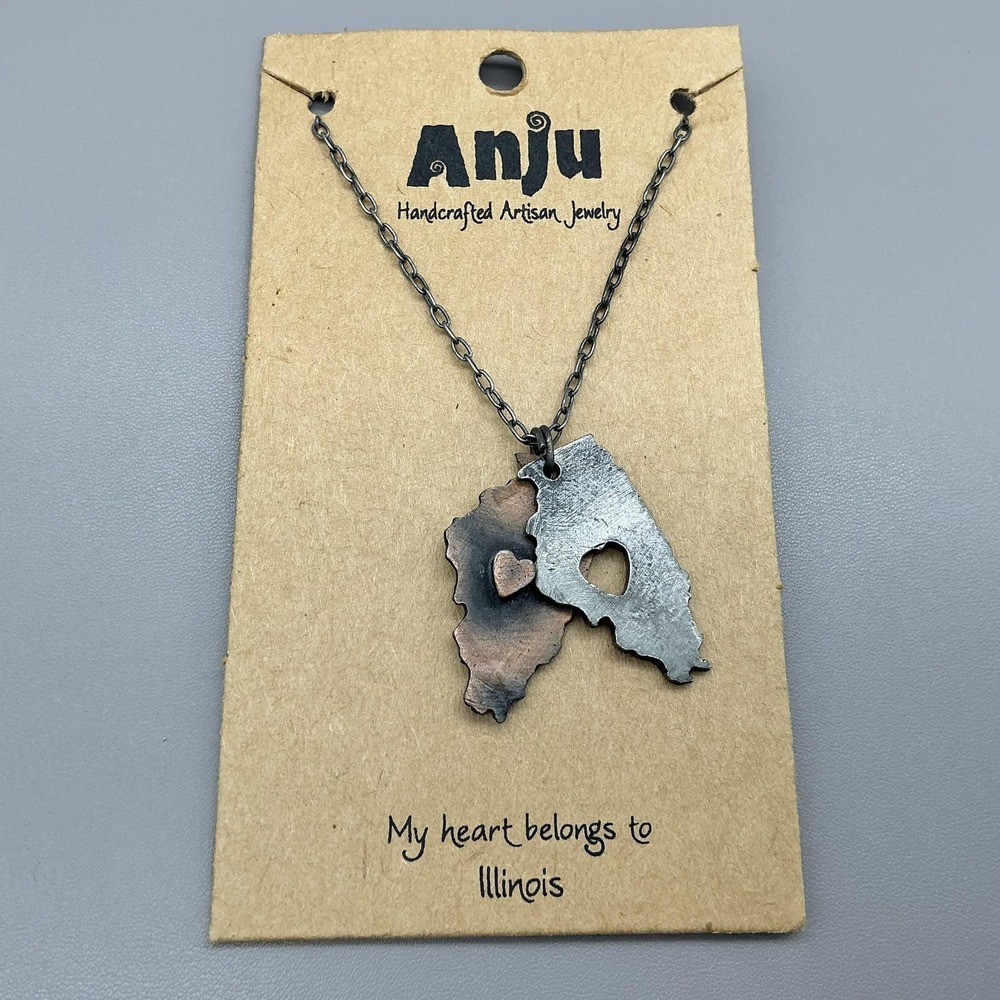 Anju Necklace Mixed Metal Illinois State Heart Pendant My Heart Belongs Jewelry‎